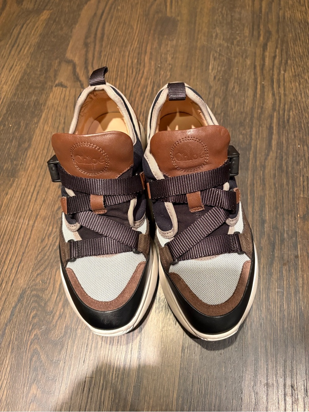 Chloe Sonnie mixed media work out buckle tennis shoes size 7 Italy retro